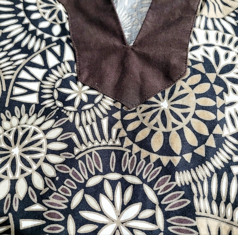 East 5th Women’s XL Tunic Top Brown Beige Black Geometric Print 3/4 Sleeve Linen - Picture 6 of 13